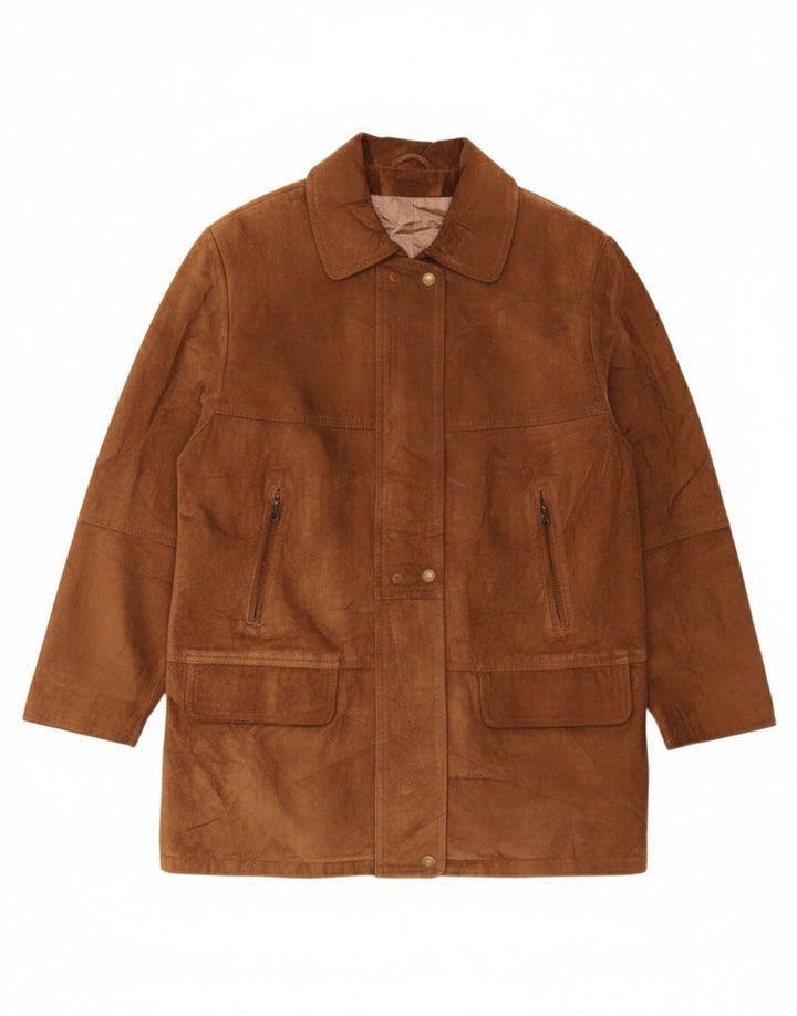 Sobretudo feminino de camurça Sauria EU 44 XL couro marrom