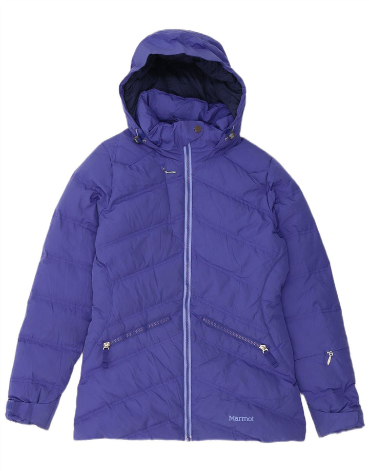 Jaqueta acolchoada com capuz Marmot feminina 700 Fill UK 6 XS azul poliéster