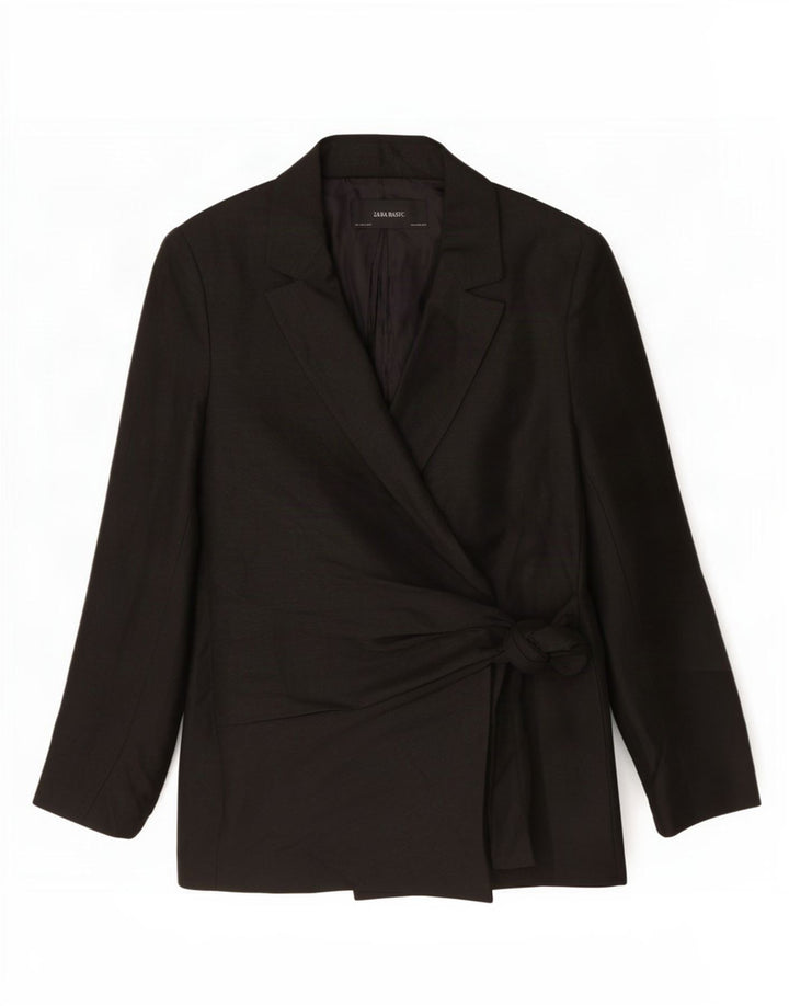 Zara Womens Wrap Blazer Jacket Reino Unido 16 Grande Viscose Preta