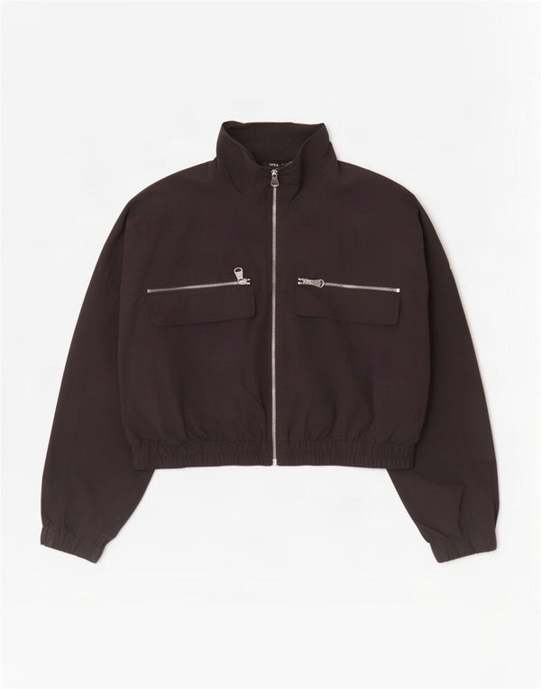Zara Womens Crop Oversized Tracksuit Top Jacket Reino Unido 14 Médio Preto