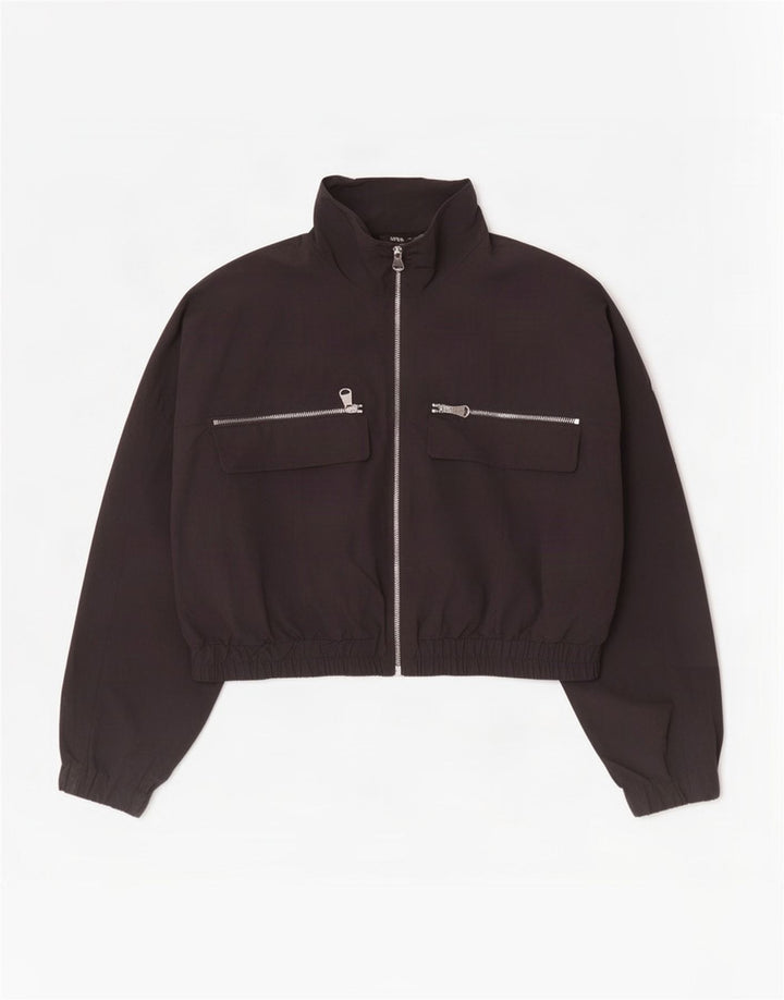 Zara Womens Crop Oversized Tracksuit Top Jacket Reino Unido 14 Médio Preto