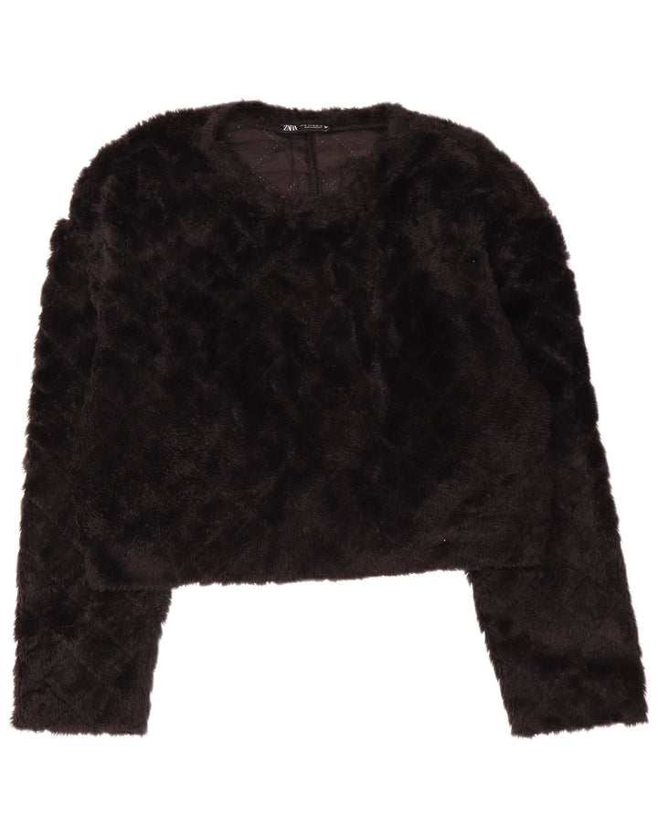 Zara Womens Crop Fleece Jumper Reino Unido 14 Médio Preto