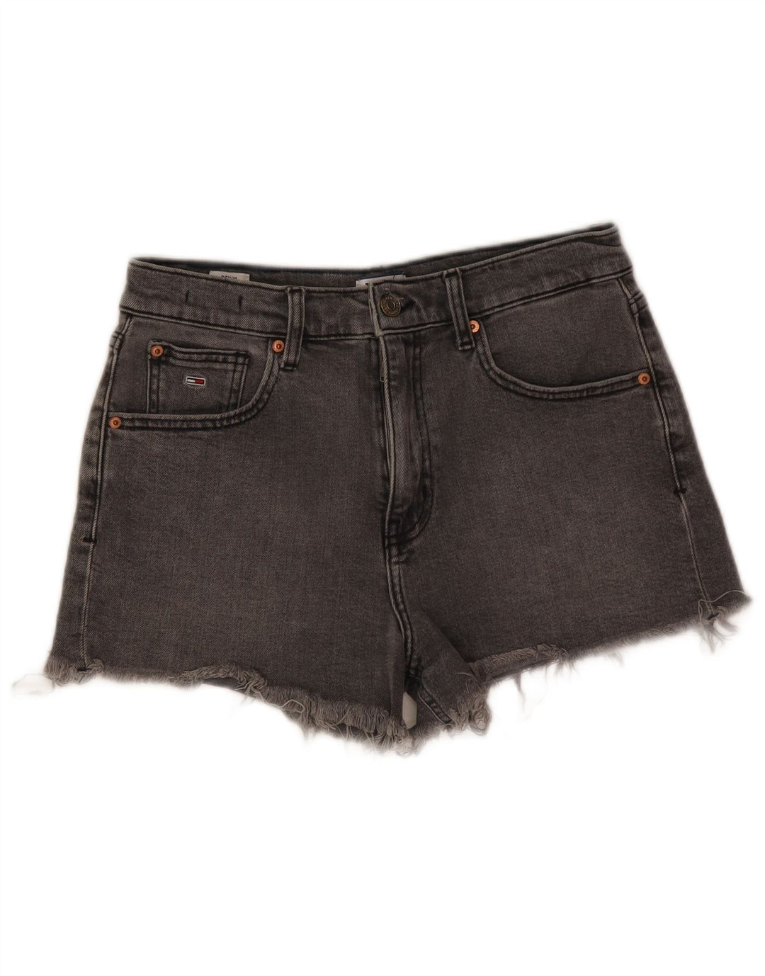 Shorts jeans feminino Tommy Hilfiger W27 pequeno algodão cinza