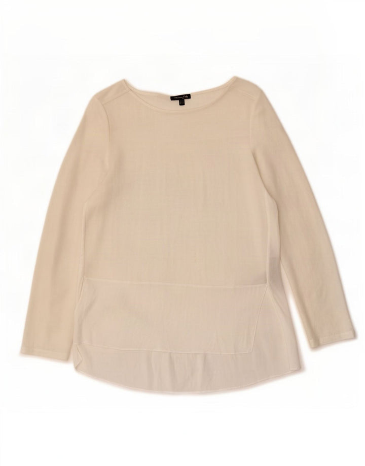Blusa feminina de manga comprida Massimo Dutti UK 10 pequena viscose branca