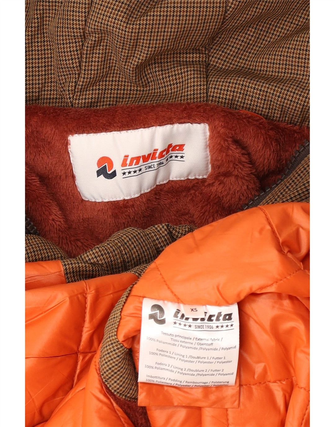 Jaqueta parka feminina com capuz Invicta UK 6 XS marrom houndstooth poliamida
