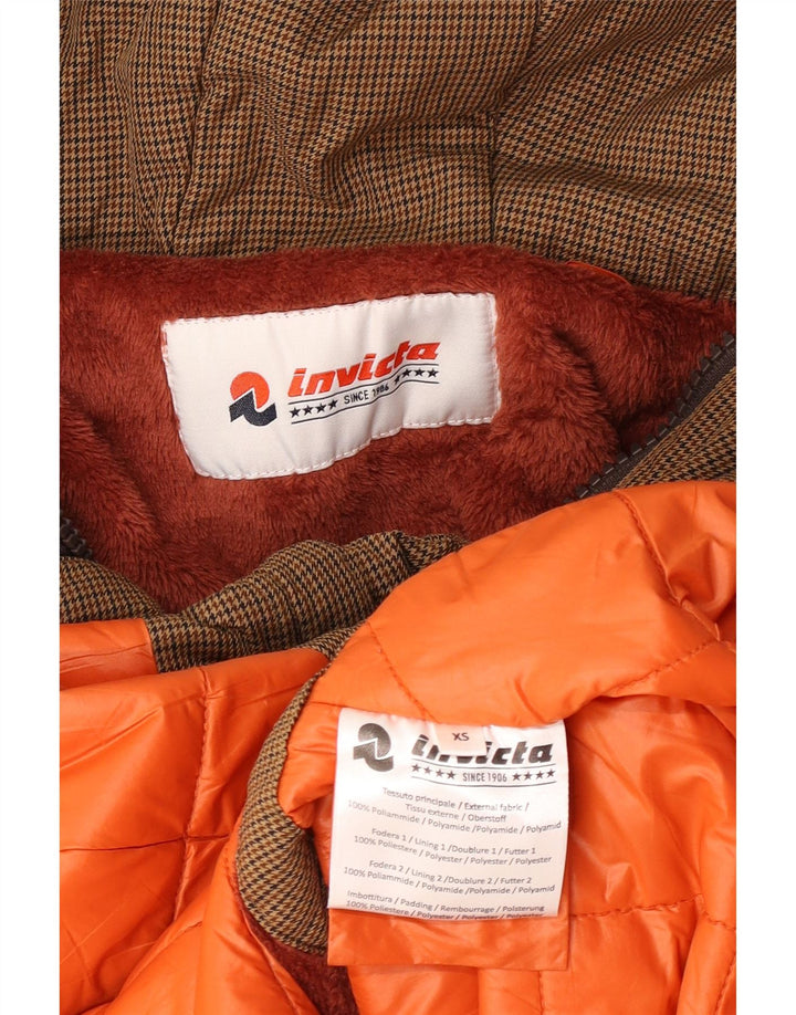 Jaqueta parka feminina com capuz Invicta UK 6 XS marrom houndstooth poliamida