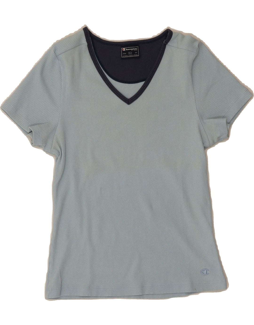 CHAMPION Womens Crop T-Shirt Top UK 14 Large Blue Cotton Vintage Champion and Second-Hand Champion from Messina Hembry 