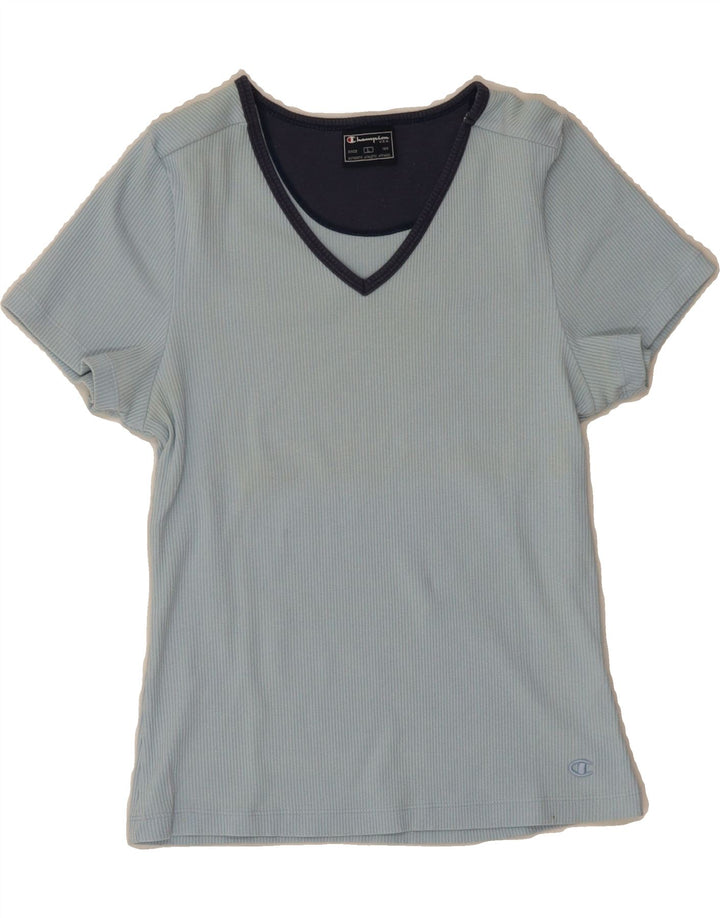 CHAMPION Womens Crop T-Shirt Top UK 14 Large Blue Cotton Vintage Champion and Second-Hand Champion from Messina Hembry 