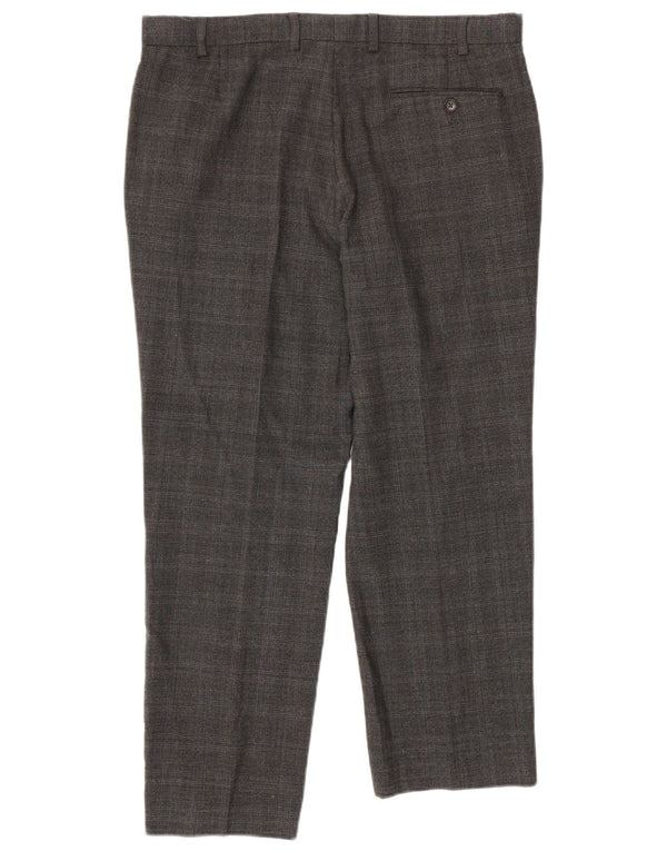 Calça masculina Marks & Spencer sob medida casual W36 L28 cinza xadrez lã