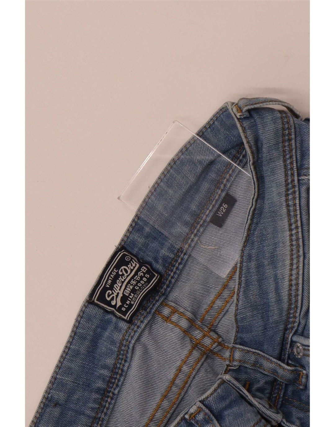 Shorts jeans feminino Superdry desgastado W26 pequeno azul