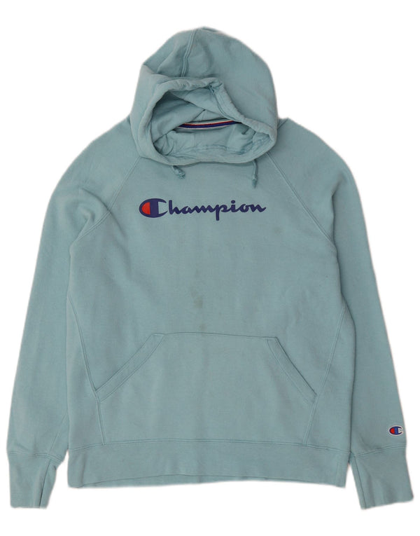 Jumper feminino com capuz gráfico Champion UK 14 algodão azul médio