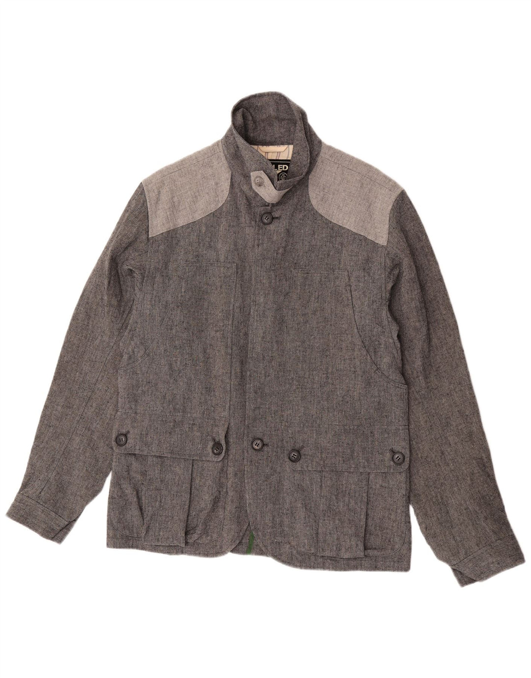Jaqueta utilitária masculina vintage UK 40 grande linho colorblock cinza