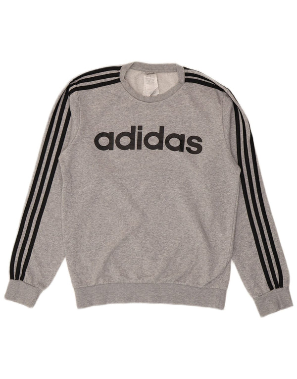 Adidas Mens Graphic Moletom Jumper Pequeno Algodão Cinza