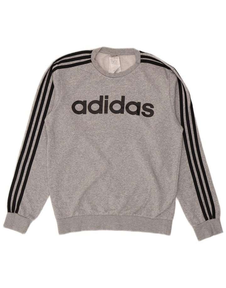 Adidas Mens Graphic Moletom Jumper Pequeno Algodão Cinza