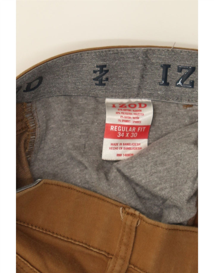 IZOD Mens Straight Casual Trousers W34 L30 Brown Cotton Vintage Izod and Second-Hand Izod from Messina Hembry 