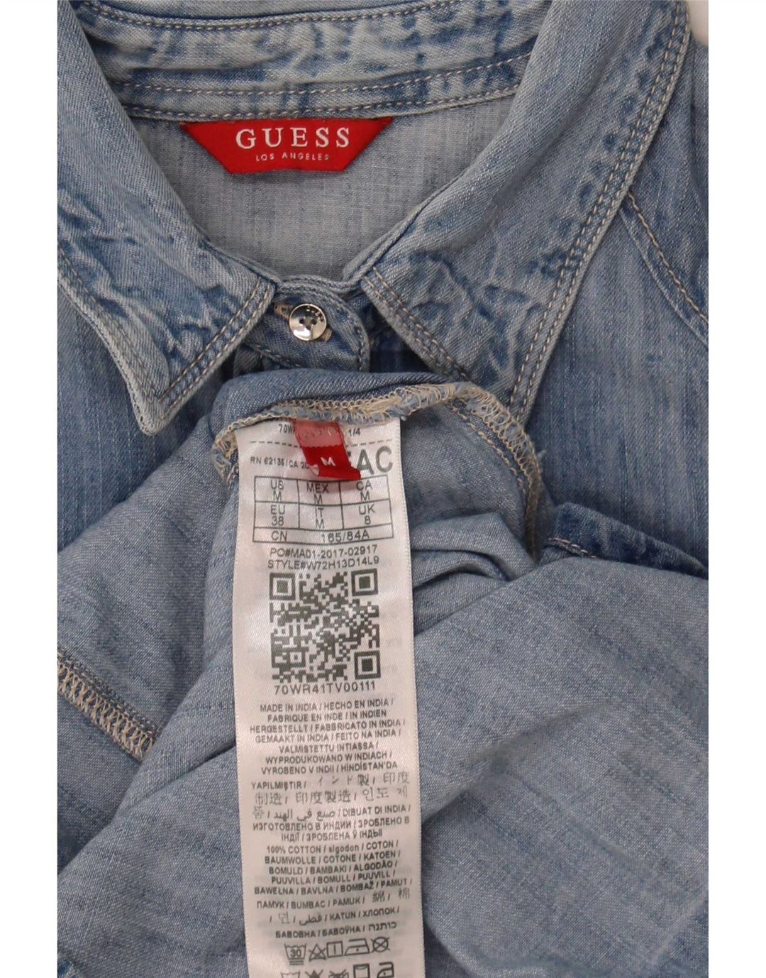 Camisa jeans feminina Guess Reino Unido 8 algodão azul pequeno