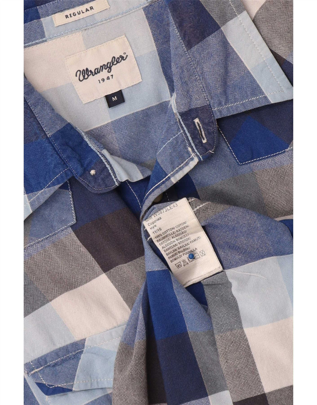 Wrangler Camisa masculina de manga curta regular fit médio azul xadrez algodão