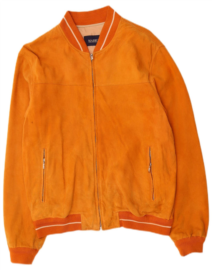 Jaqueta bomber masculina de camurça Mabrun IT 50 grande couro laranja