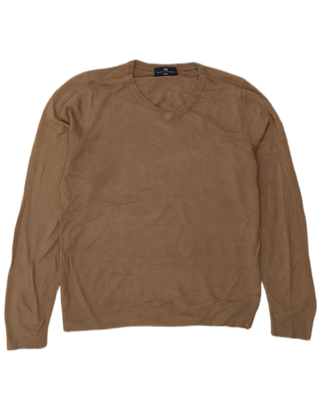Suéter masculino Marks & Spencer Blue Harbor com decote em V pequeno marrom acrílico