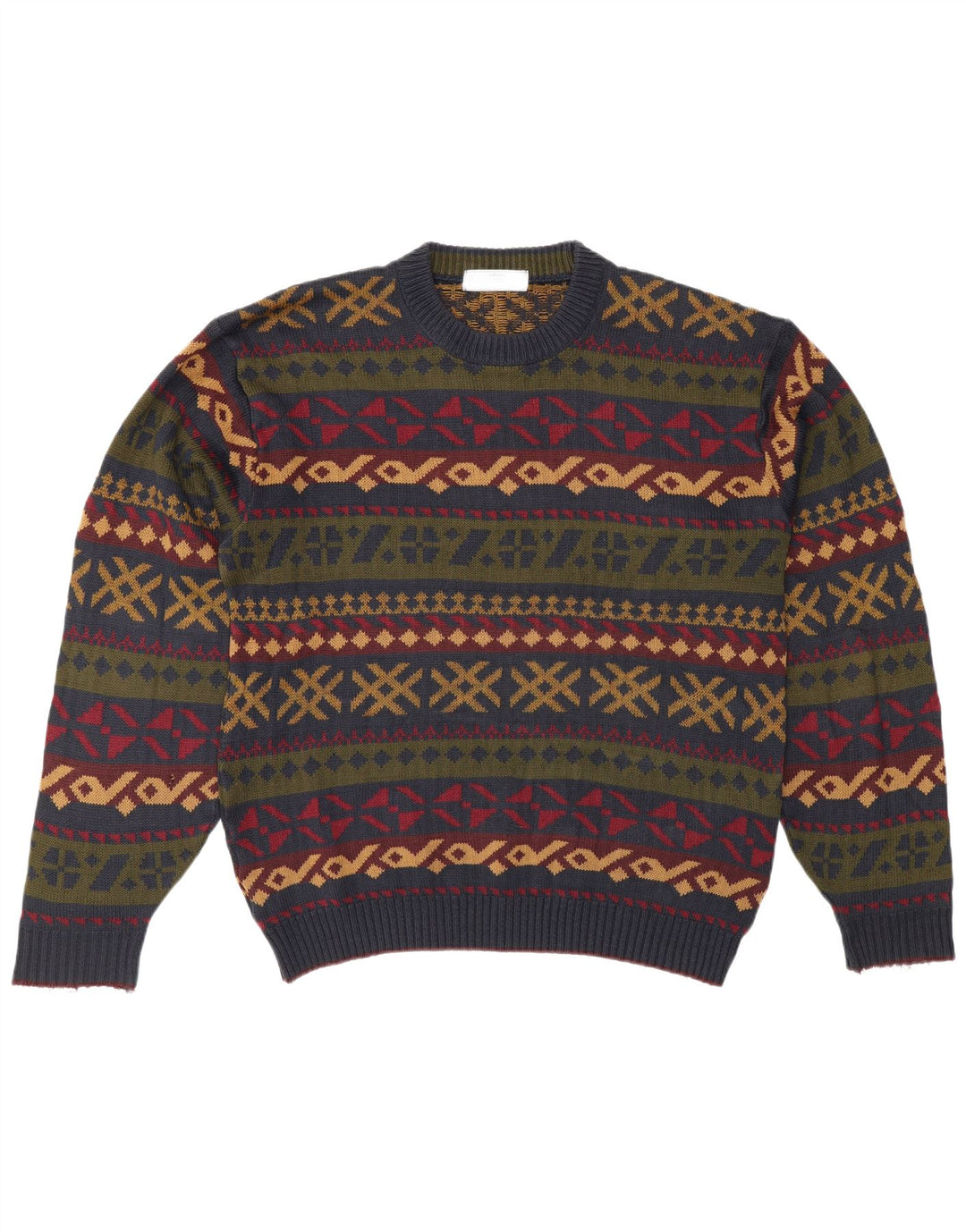 Suéter masculino Marks & Spencer com gola redonda, grande geométrico multicolorido