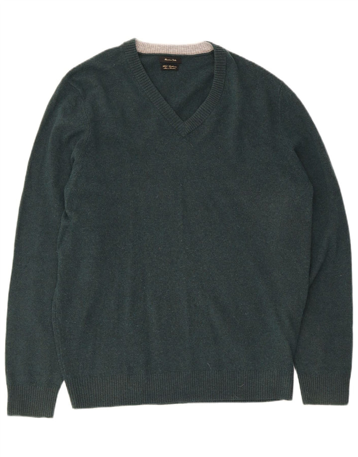 Suéter masculino Massimo Dutti com decote em V, grande lã verde