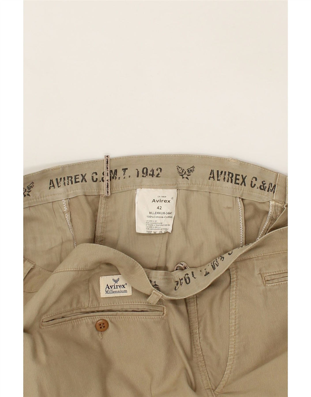 AVIREX Mens Slim Chino Trousers W42 L32 Beige Cotton Vintage Avirex and Second-Hand Avirex from Messina Hembry 