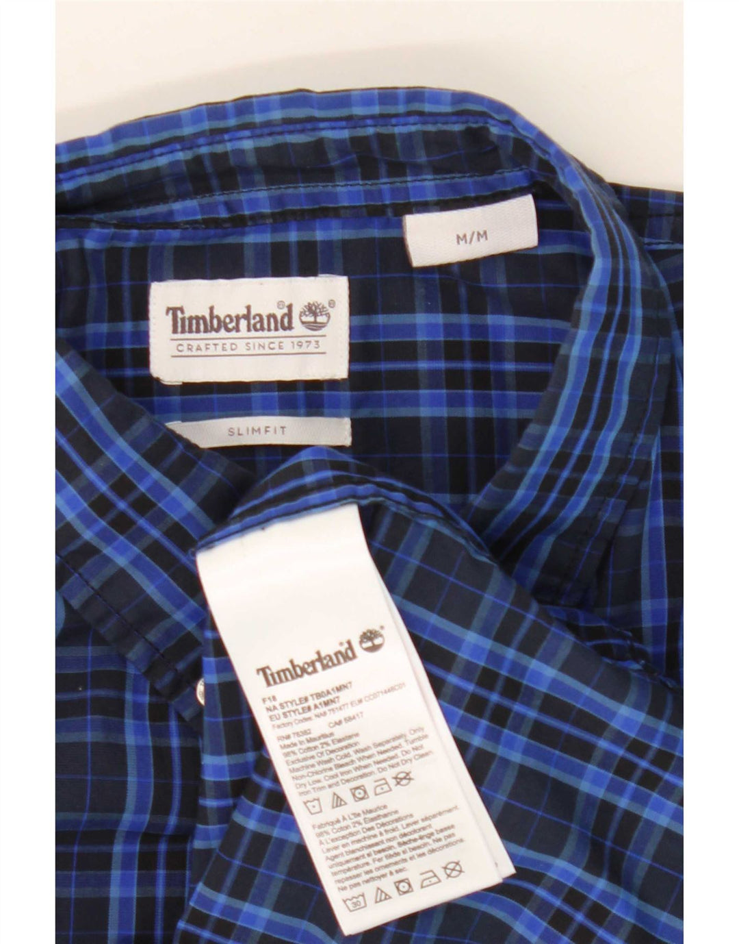 Camisa masculina Timberland Slim Fit médio azul xadrez algodão