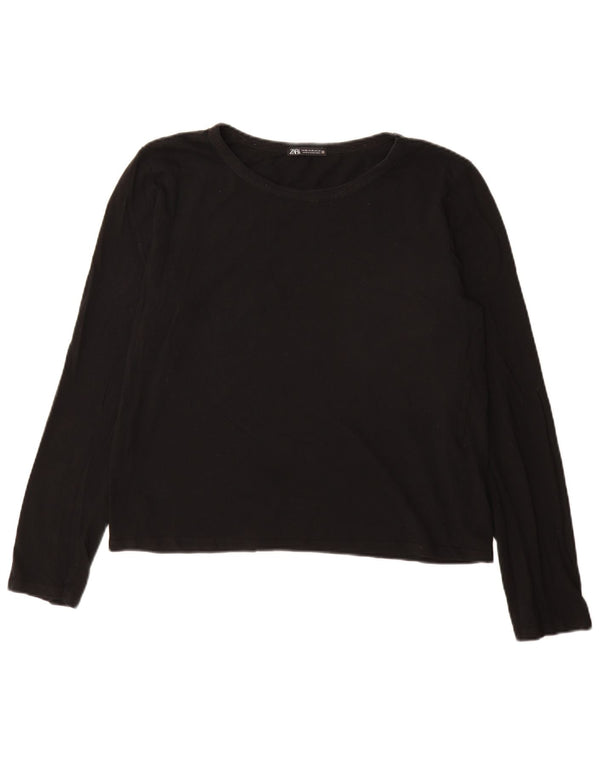 Top feminino Zara manga comprida UK 18 XL algodão preto