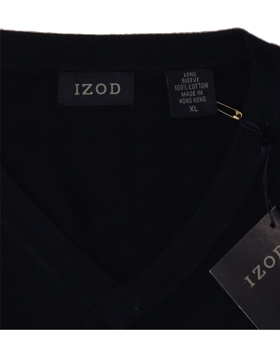 IZOD Mens V-Neck Jumper Sweater XL Navy Blue Cotton Vintage Izod and Second-Hand Izod from Messina Hembry 