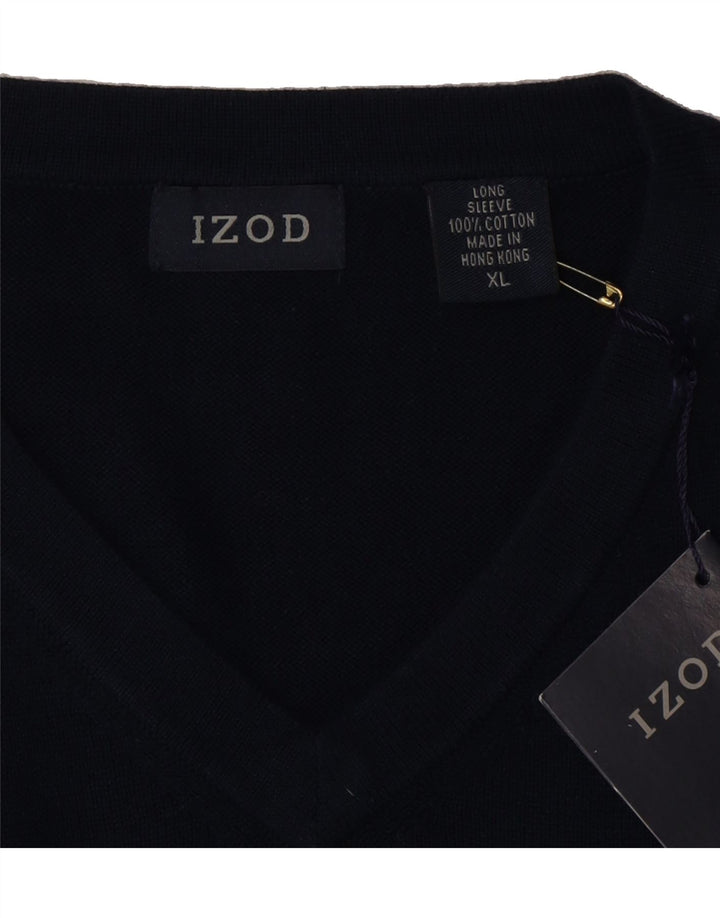 IZOD Mens V-Neck Jumper Sweater XL Navy Blue Cotton Vintage Izod and Second-Hand Izod from Messina Hembry 