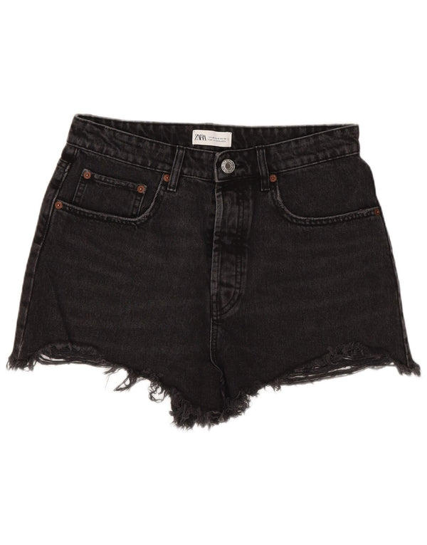 Shorts jeans feminino de cintura alta Zara EU 40 médio W30 preto