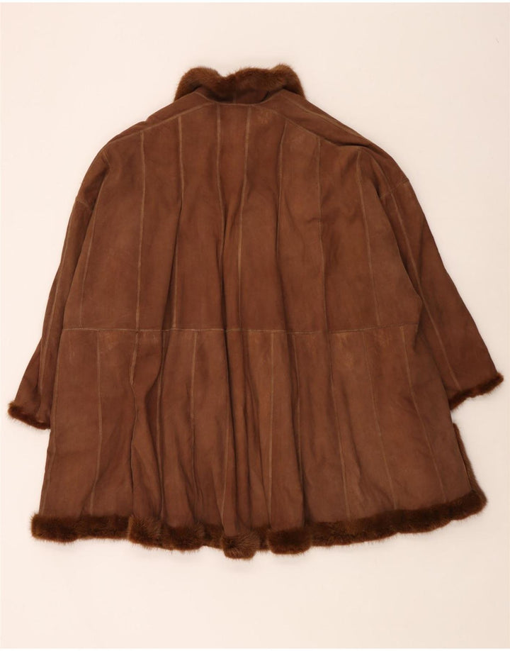 Casaco de pele reversível grande vintage feminino Reino Unido 18 XL marrom