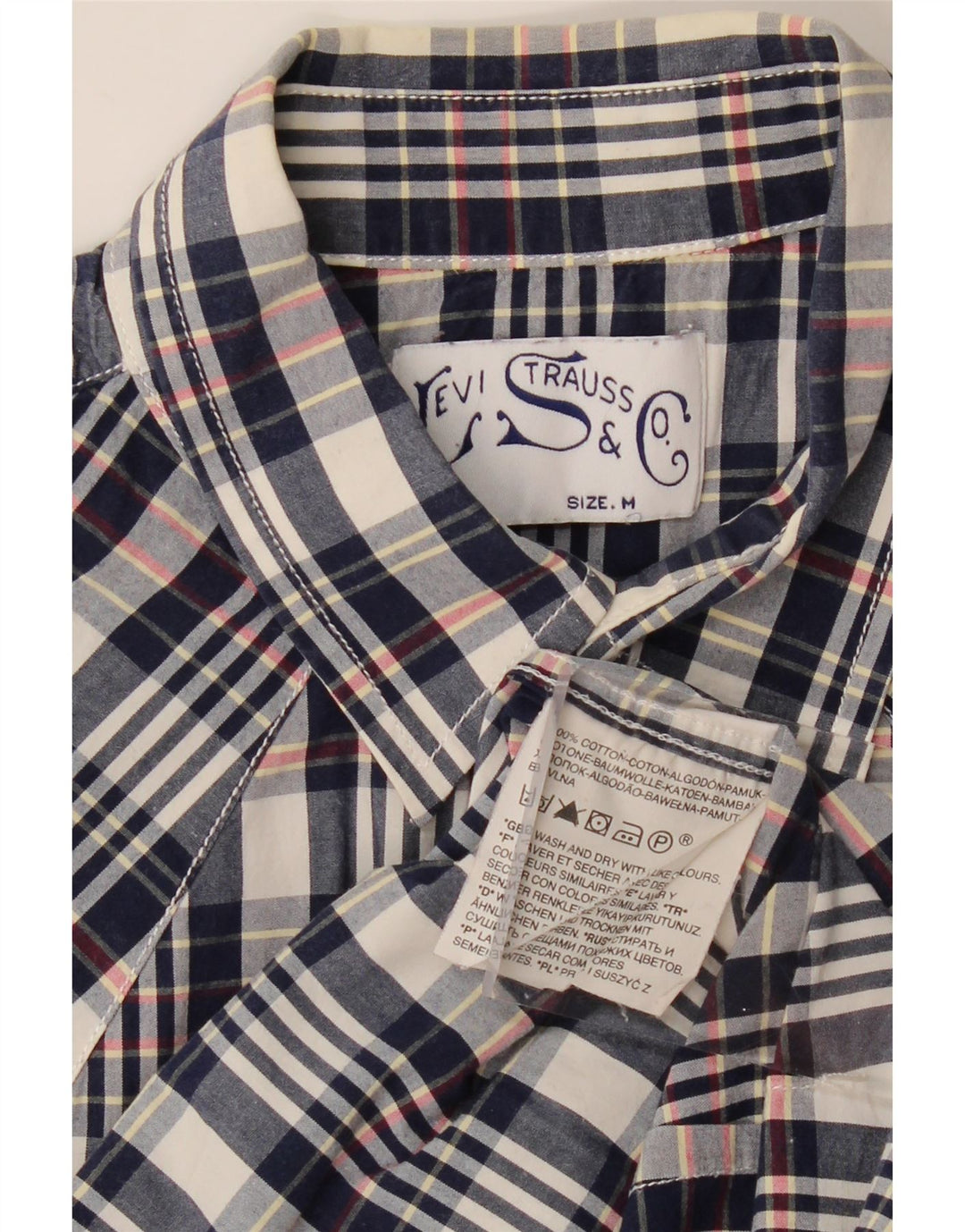 Camisa masculina LEVI'S média xadrez azul marinho de algodão