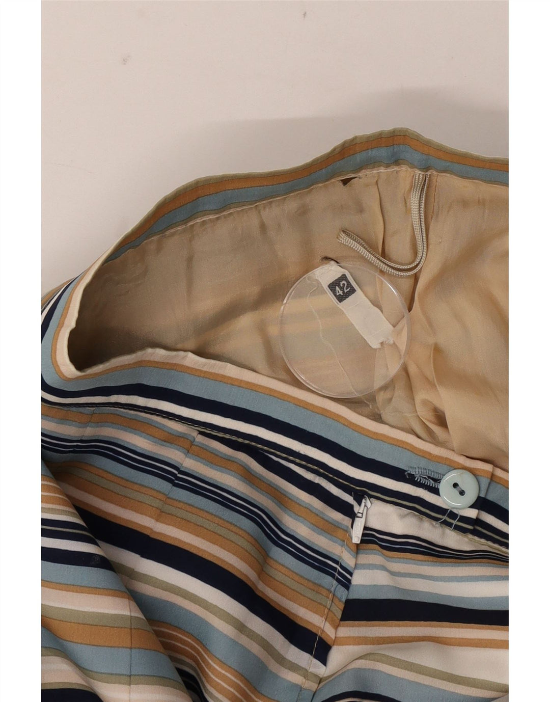 Saia plissada feminina vintage IT 42 médio W26 listrado multicolorido