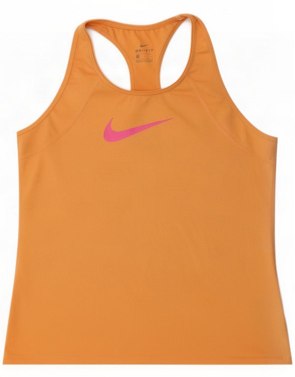 Nike Womens Dri Fit Graphic Vest Top UK 12 Médio Laranja Poliéster