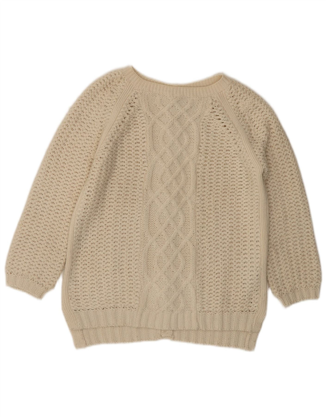 Suéter cardigã feminino VINTAGE manga 3/4 Reino Unido 14 médio off white acrílico