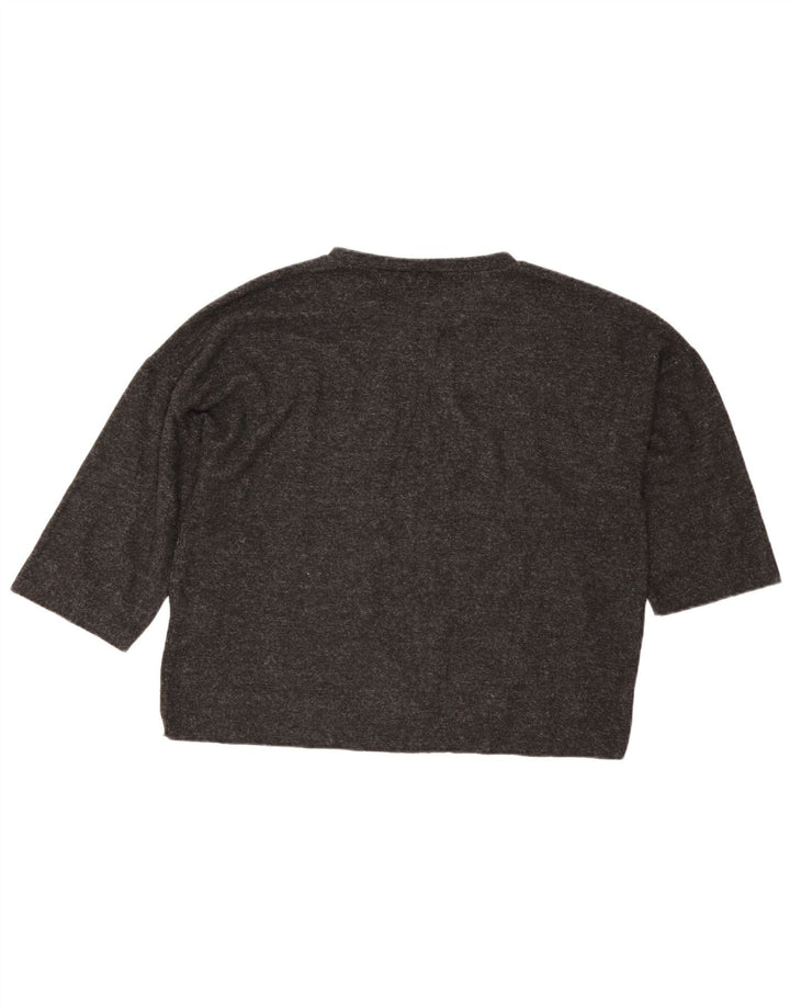 Top feminino Zara manga 3/4 Reino Unido 16 poliéster cinza grande