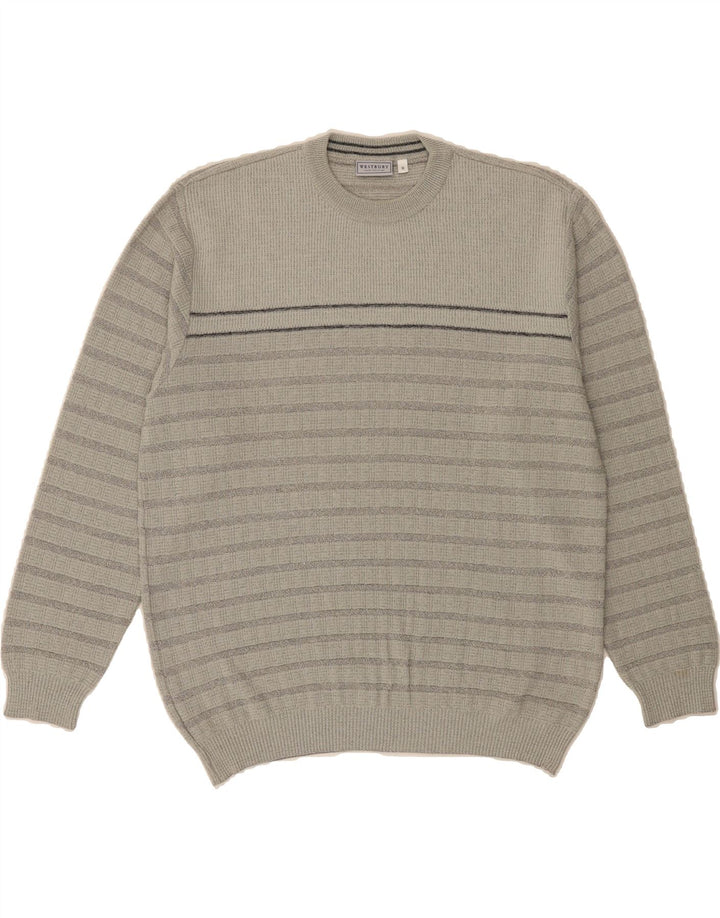 WESTBURY Mens Crew Neck Jumper Sweater Medium Grey Striped Acrylic Vintage WESTBURY and Second-Hand WESTBURY from Messina Hembry 
