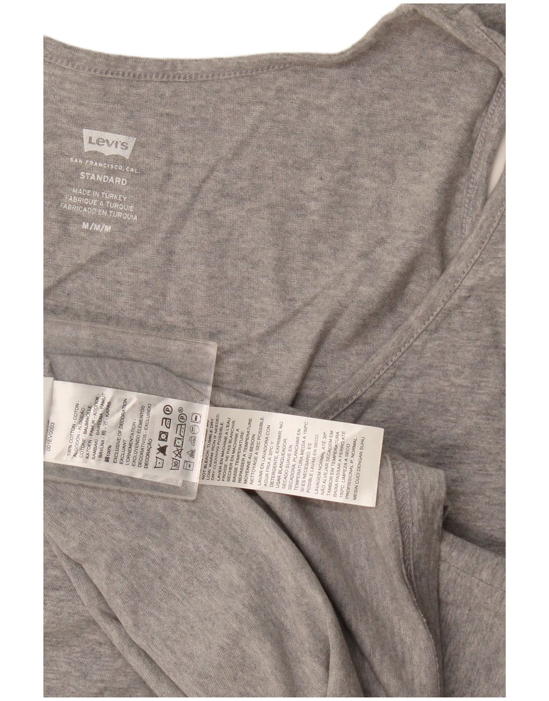 Colete masculino padrão Levi's Top cinza médio manchado de algodão