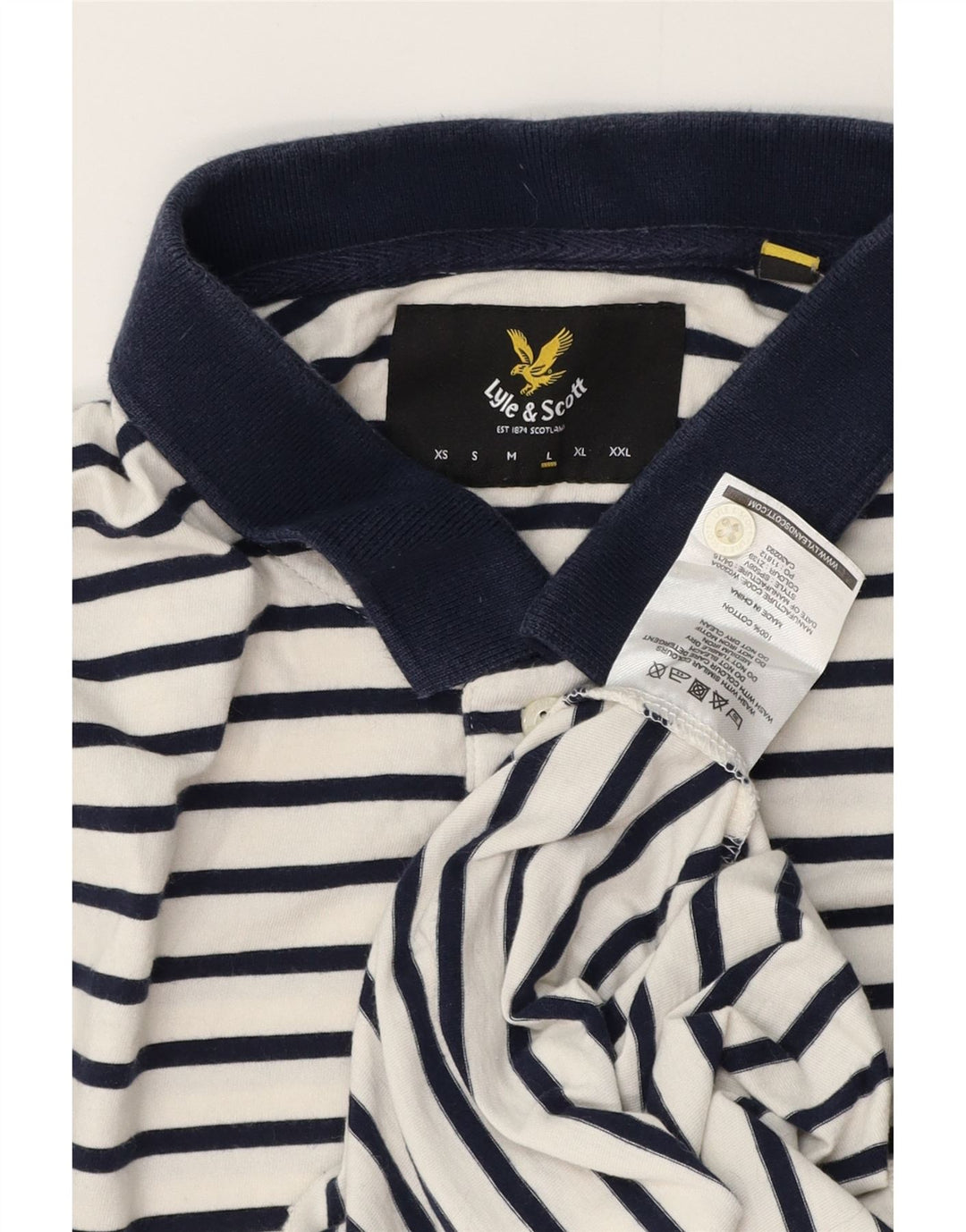 Camisa polo masculina Lyle & Scott grande algodão listrado branco
