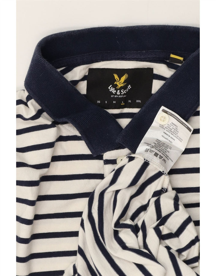 Camisa polo masculina Lyle & Scott grande algodão listrado branco
