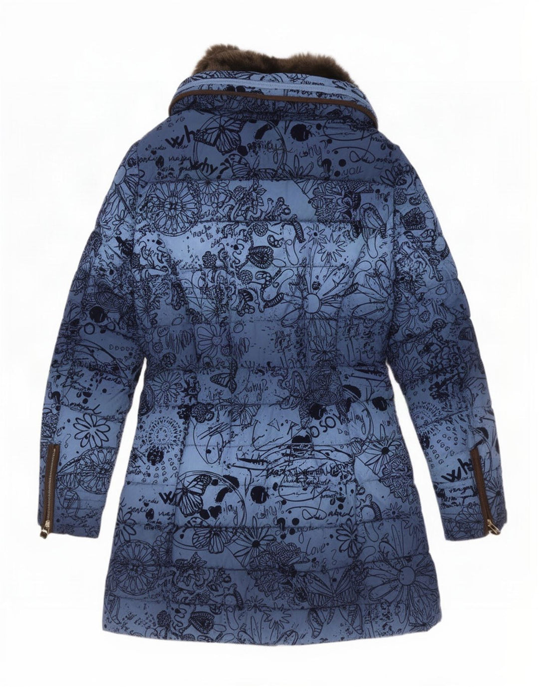 Casaco acolchoado com capuz feminino Desigual EU 40 poliéster floral azul médio