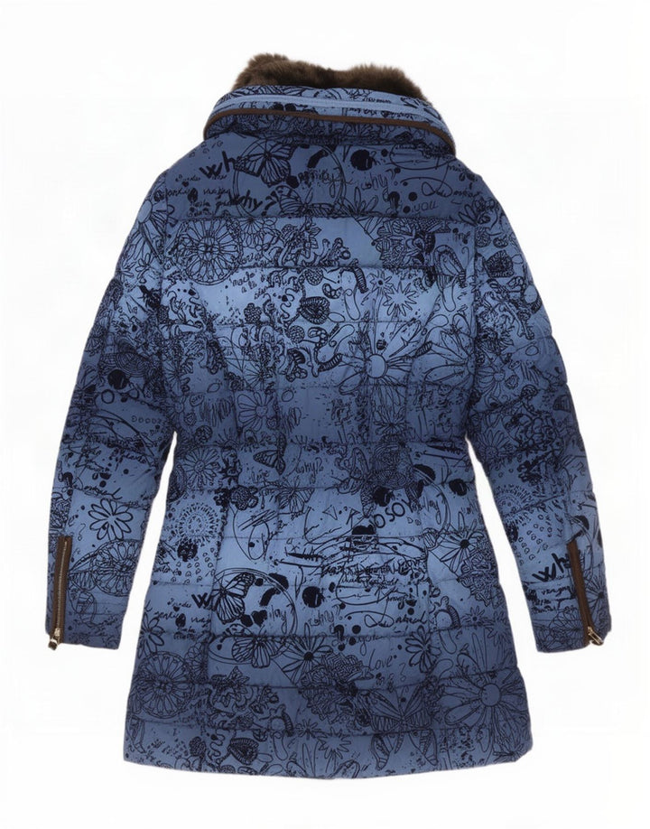 Casaco acolchoado com capuz feminino Desigual EU 40 poliéster floral azul médio