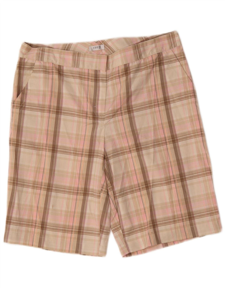 Izod Shorts Chino Feminino US 8 Médio W32 Poliéster Xadrez Rosa