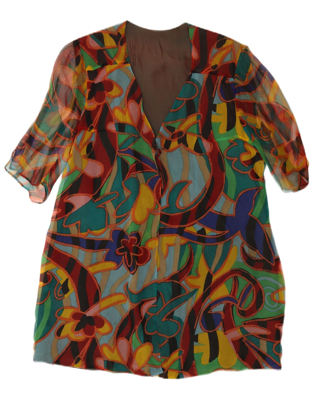 Vestido feminino VINTAGE com estampa abstrata e mudança UK 14 médio multicolorido
