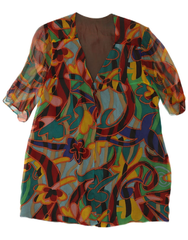 Vestido feminino VINTAGE com estampa abstrata e mudança UK 14 médio multicolorido