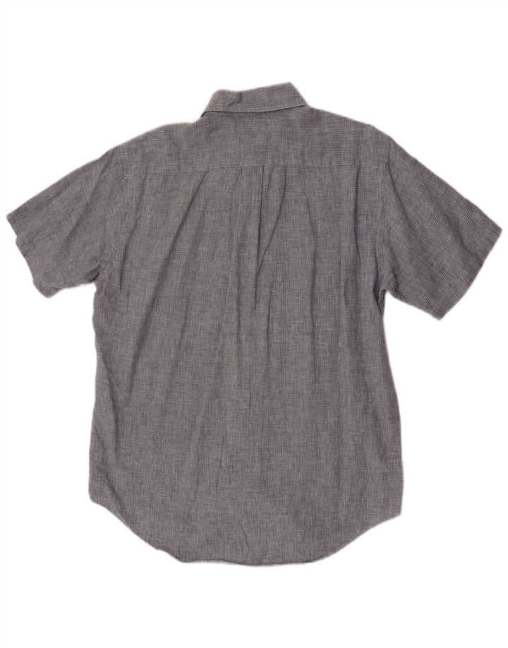 Camisa masculina de manga curta Brooks Brothers azul médio Houndstooth