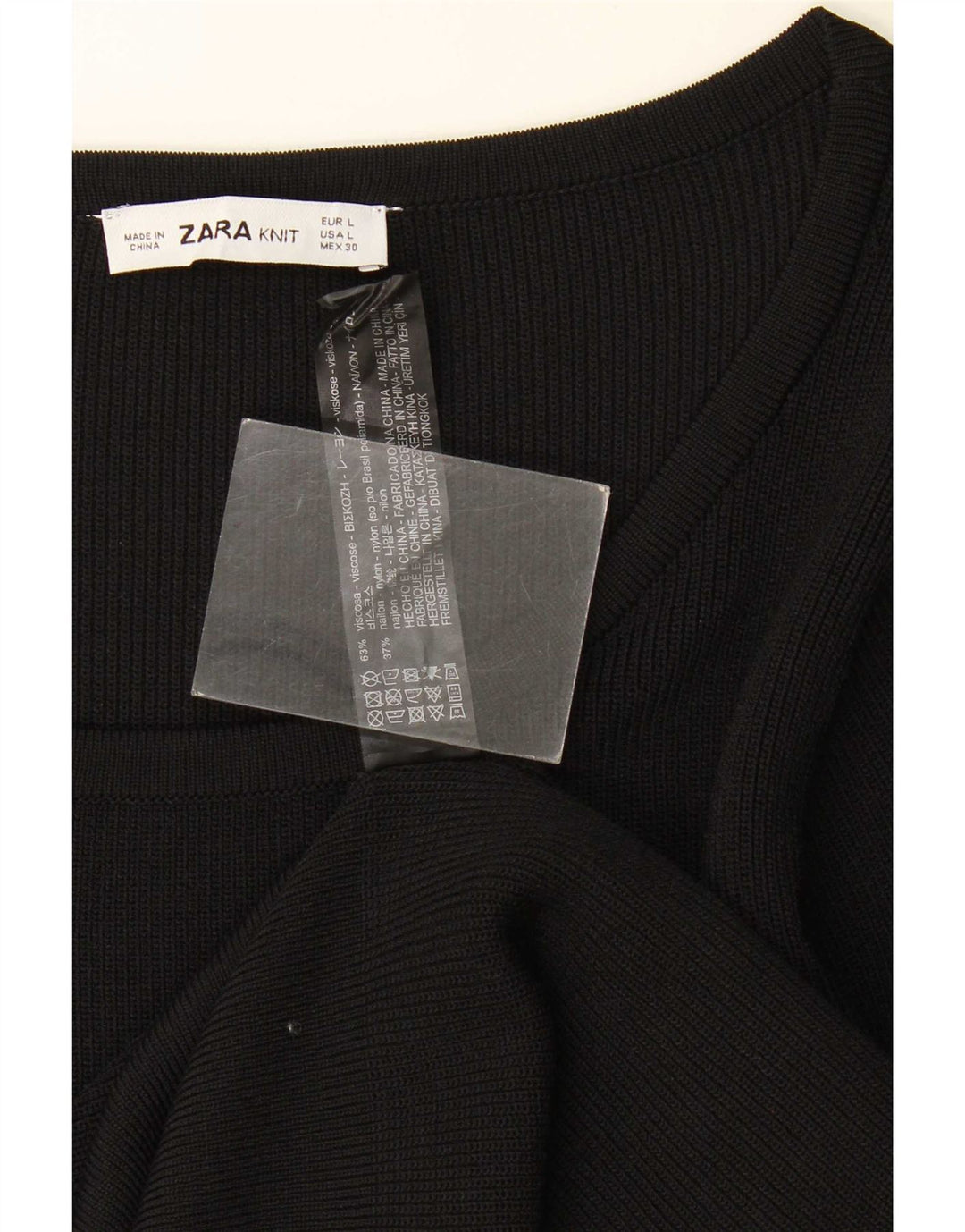 Top feminino Zara de manga comprida UK 14 grande viscose preta