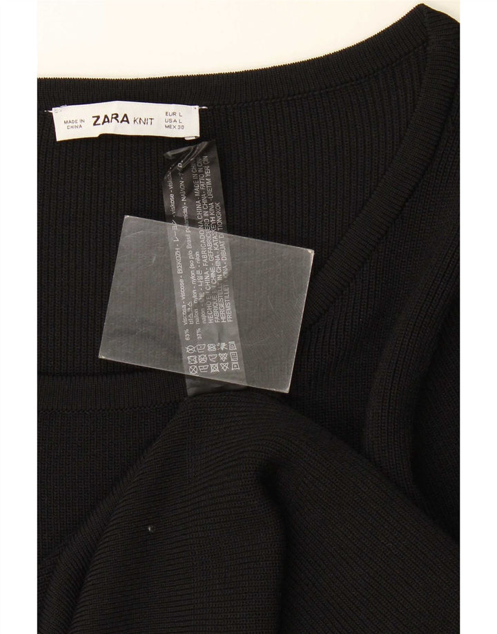 Top feminino Zara de manga comprida UK 14 grande viscose preta