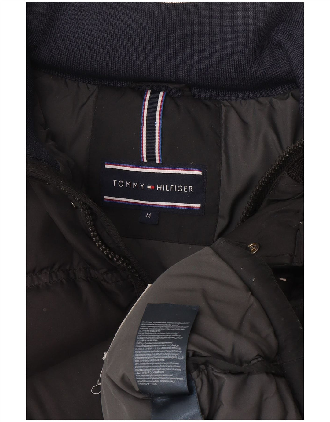 Jaqueta masculina acolchoada com capuz Tommy Hilfiger Reino Unido 38 algodão cinza médio
